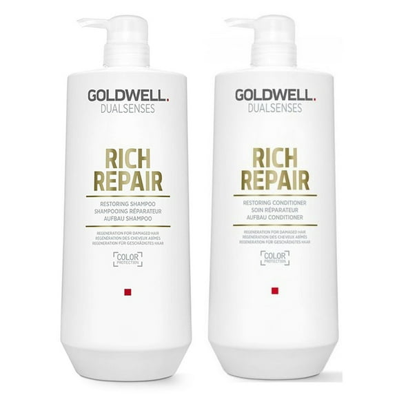 Set C , Goldwell Kit -Dualsenses Rich Repair Restoring Shampoo & Conditioner, hair scalp beauty - Pack of 3 w/ Sleek 3-in-1 Comb/Brush