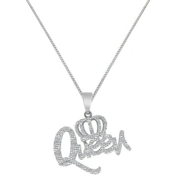 Real Diamond 0.54 Cwt. Queen Princess Crown Quinceañera Pendant Charm Small 1''