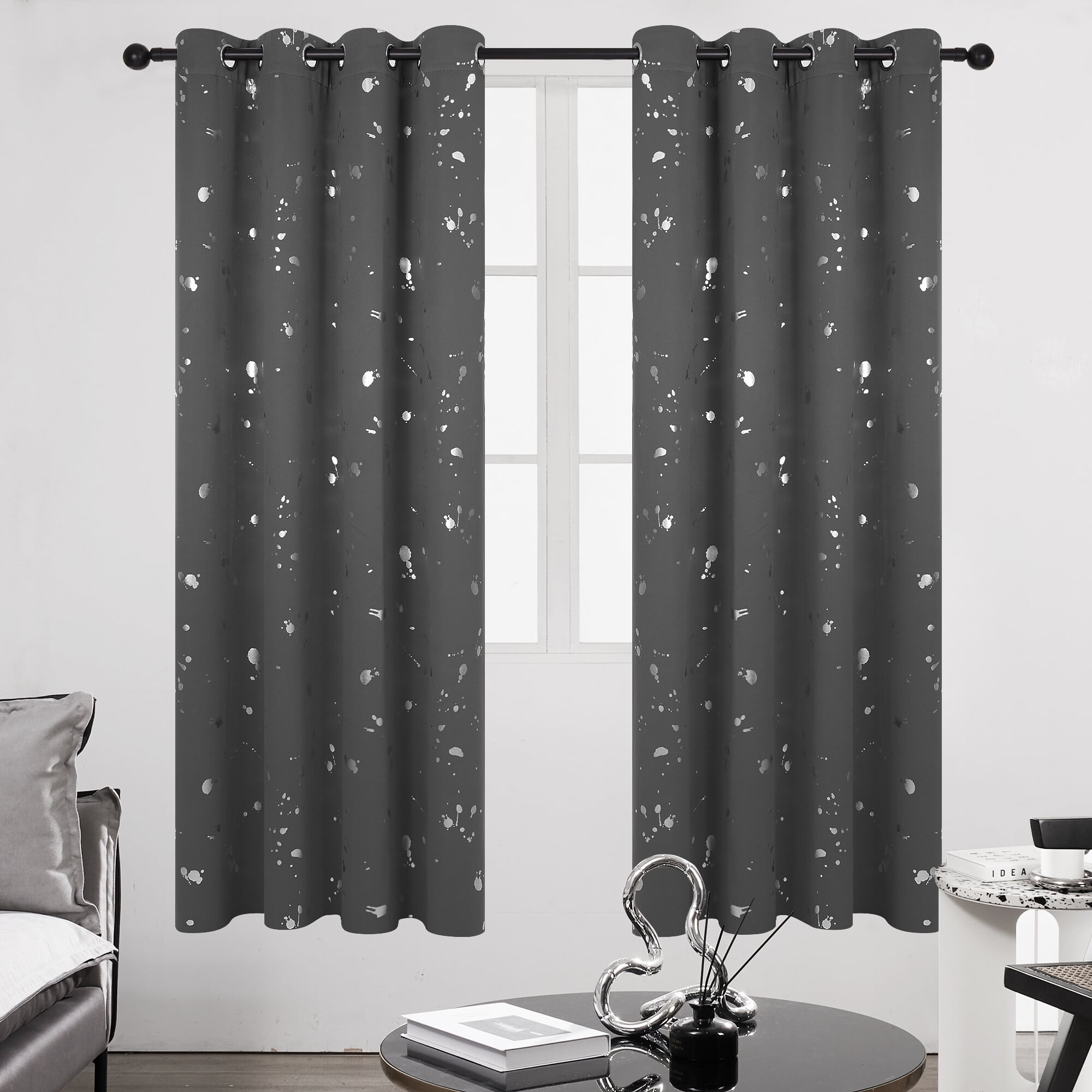 Deconovo Blackout Curtains with Silver Dots Printed PatternGrommet