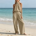 thumbnail image 3 of Gytharion Women's 2 Piece Outfits Summer Fashion Casual Sets Soild Color Sleeveless Halter Tops with Loose Wide-leg Long Pants, 3 of 6
