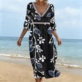 thumbnail image 6 of Ayolanni Fall Dresses Floral V-Neck 3/4 Sleeve A-Line Maxi Dress Elegant Cotton Holiday Flowy Long Dress Black L, 6 of 6