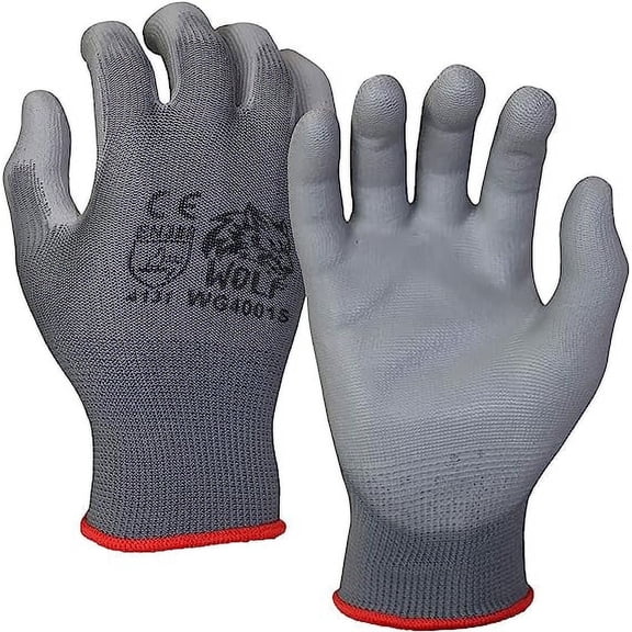 WOLF Industrial Polyurethane Palm Coated Nylon Shell Work Gloves - Gray, Small (Pack of 72)