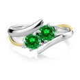 thumbnail image 2 of Gem Stone King 1.70 Ct Round Green Created Emerald 925 Silver and 10K Yellow Gold Lab Grown Diamond Two Stone Crossover Ring (Size 9), 2 of 5