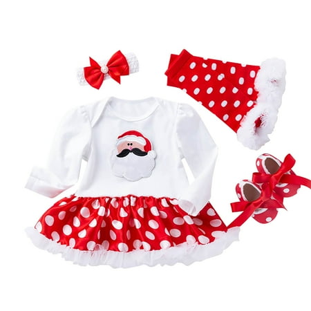 

TIREOW Daily Kids Sets Clothes 4PCS Baby Girls Christmas Letter Print Tutu Dress Autumn Winter Outfits Set Fashion Trendy Clothing(6-12 Months C)