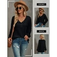 thumbnail image 7 of Xuanfei Women Crew Neck Buttons Up Lace Stitching Long Sleeve Top, 7 of 7