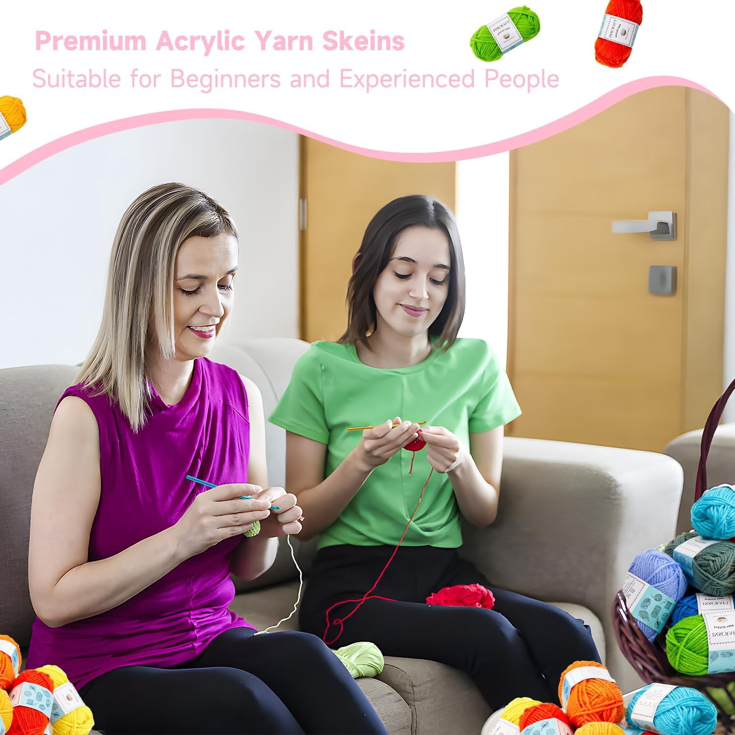 48 PCS Crochet Yarn Kit, 1400 Yards 40 Colors Acrylic Yarn Skeins, 2 Crochet Hooks, 2 Weaving Needles, 4 Stitch Markers, 1 Bag, for Crocheting & Knitting, Gift for Beginners and Adults