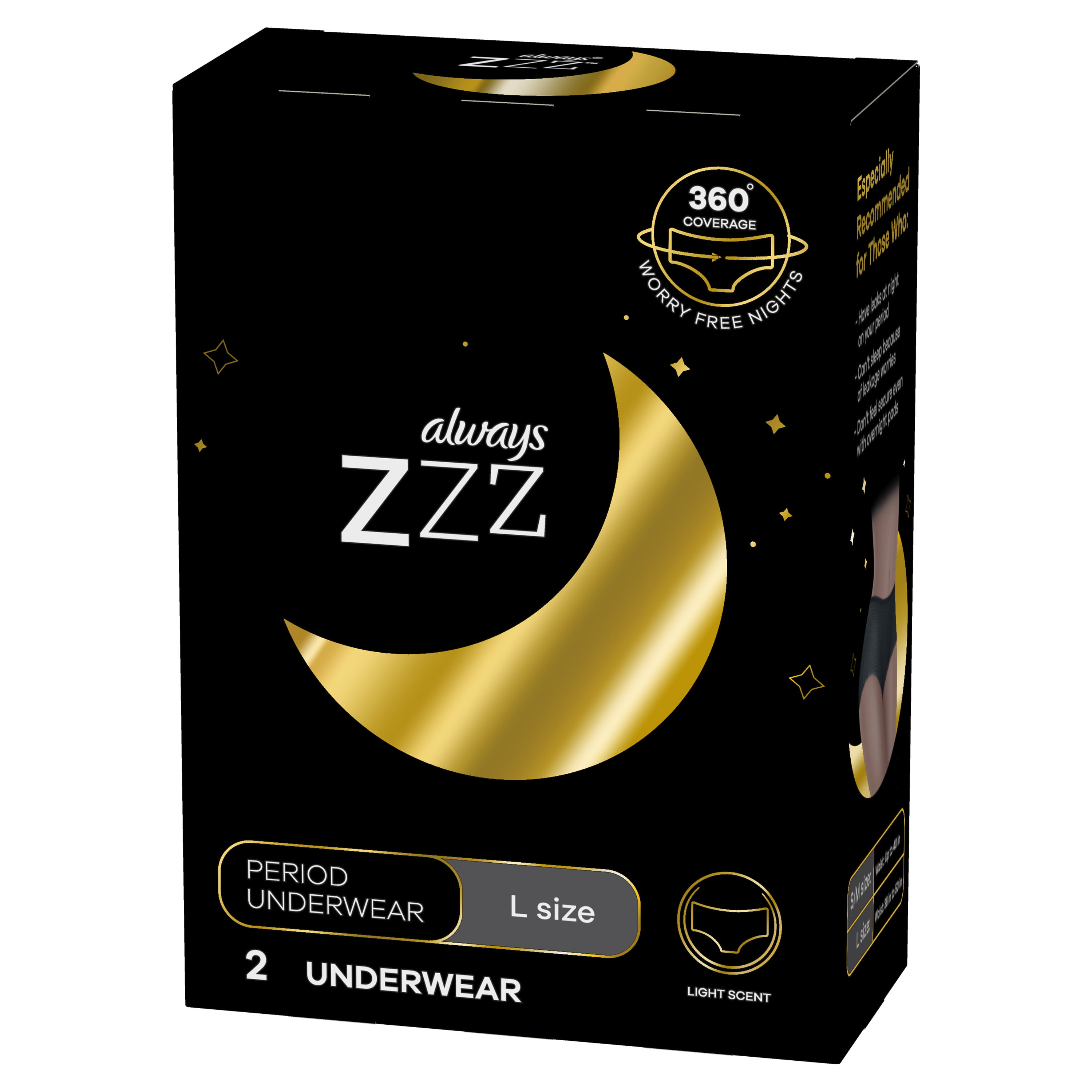 Always ZZZ Period Underwear Light Scent S/M - 7 ct pkg