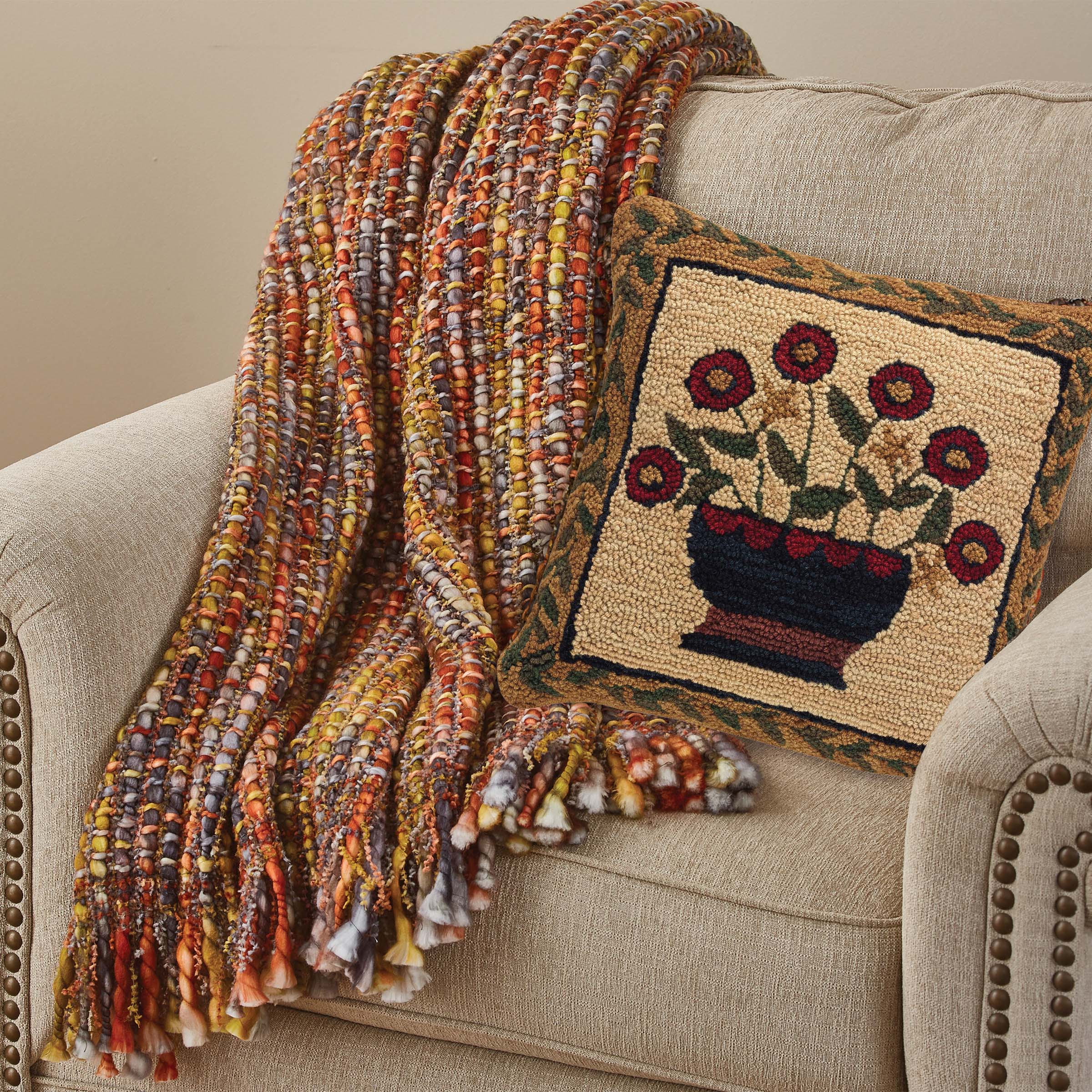 Park Designs Flower Basket Hand Hooked Pillow Cover