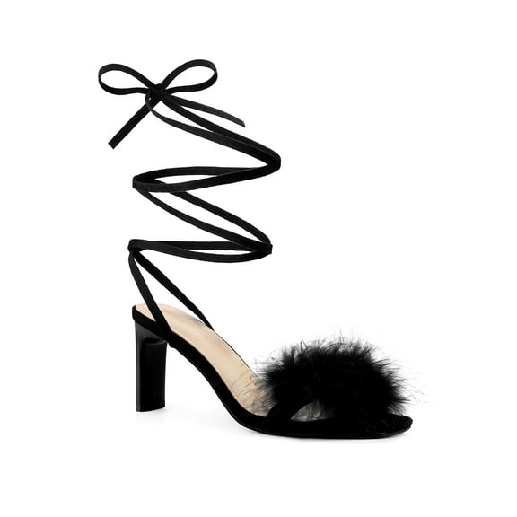 BLISSFUL STEP Women's Lace Up Square Toe Chunky Heels Sandals Black 7