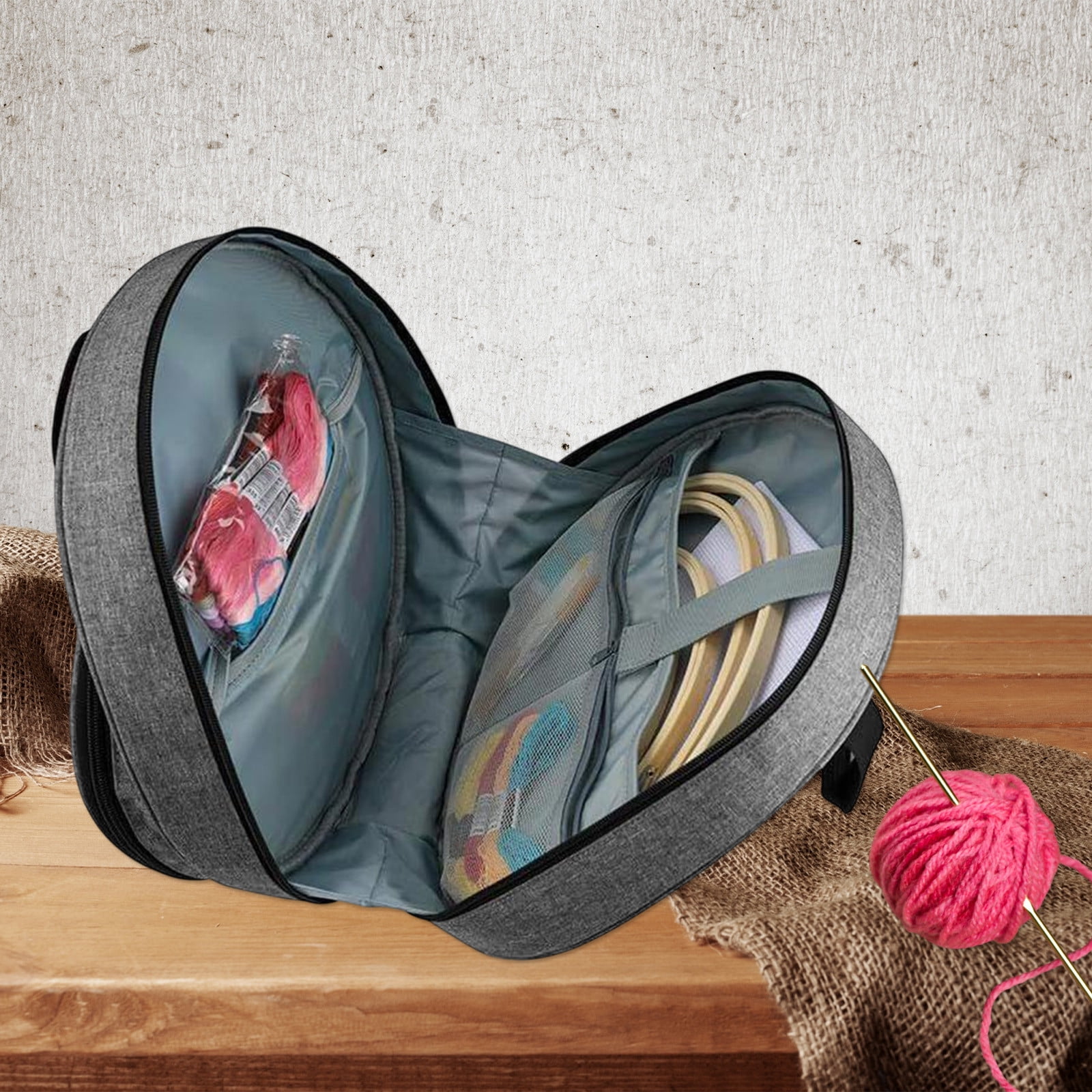 Waterproof Oxford Embroidery Storage Bag Multi Layer Tool Organizer Tote for Crafts and Knitting Supplies