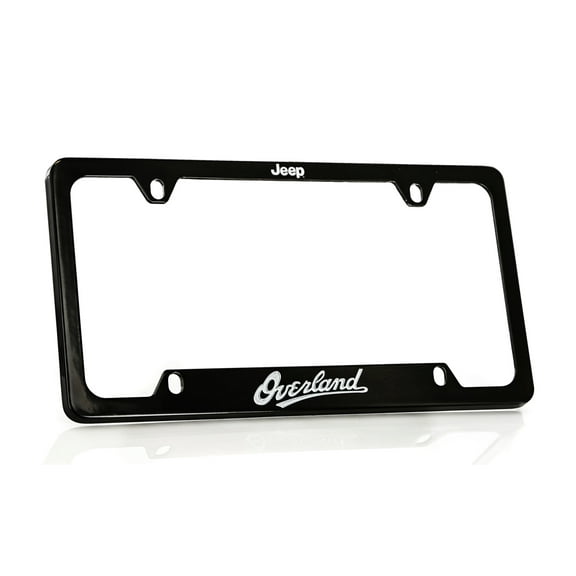 Jeep Overland Black Powder Coated Metal Zinc License Plate Frame Holder Bottom Engraved 4 Hole