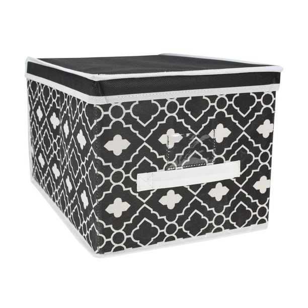 Home Basics Ana Davis Large Lattice Storage Box, Black and White