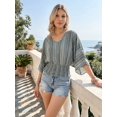 thumbnail image 5 of DARING DIVA Women's V Neck Chiffon Smocked Batwing Blouses XS Light Gray Green, 5 of 8