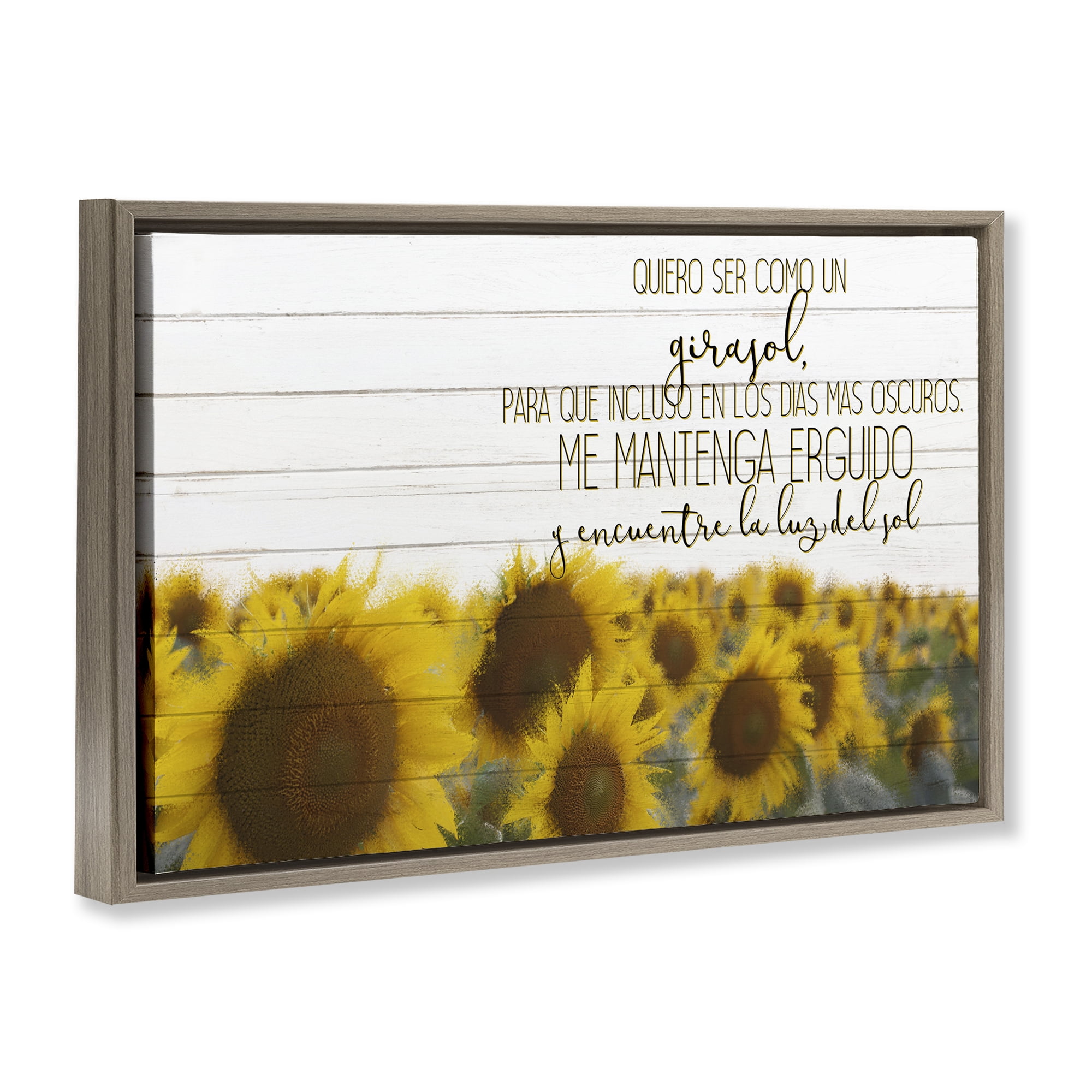 Stupell Industries Quiero Ser Como un Girasol Inspirational Quotes & Sayings Painting Brown Floater Framed Art Print Wall Art, 25 x 17
