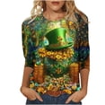 thumbnail image 2 of T-Shirt à Col Rond Imprimé de la Saint-Patrick pour Femmes, Manches Trois Quarts 3/4, Coupe Ample, 2 of 5