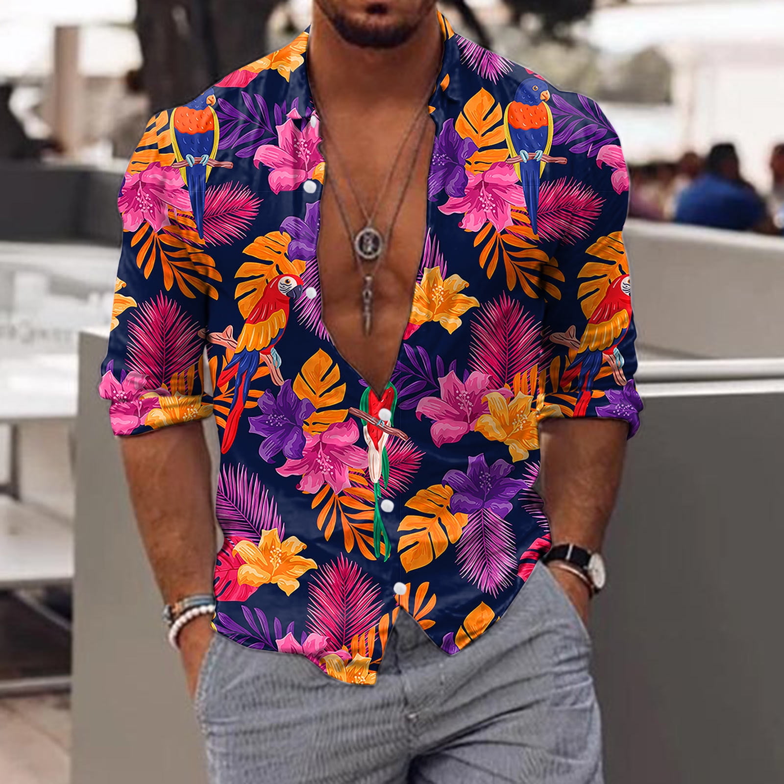 Gubotare Hawaiian Shirt Men's Slim fit Floral Printed Beach Hawaiian ...