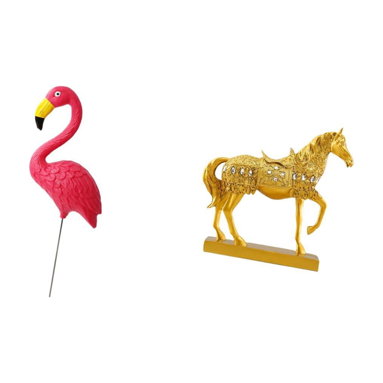 Miulika Flamingo Bird Statue Figurine Yard Art Ornament Horse Sculpture Resin Figurines Animal Engraved Garden Accessories for Home Office Decor Holiday Spring
