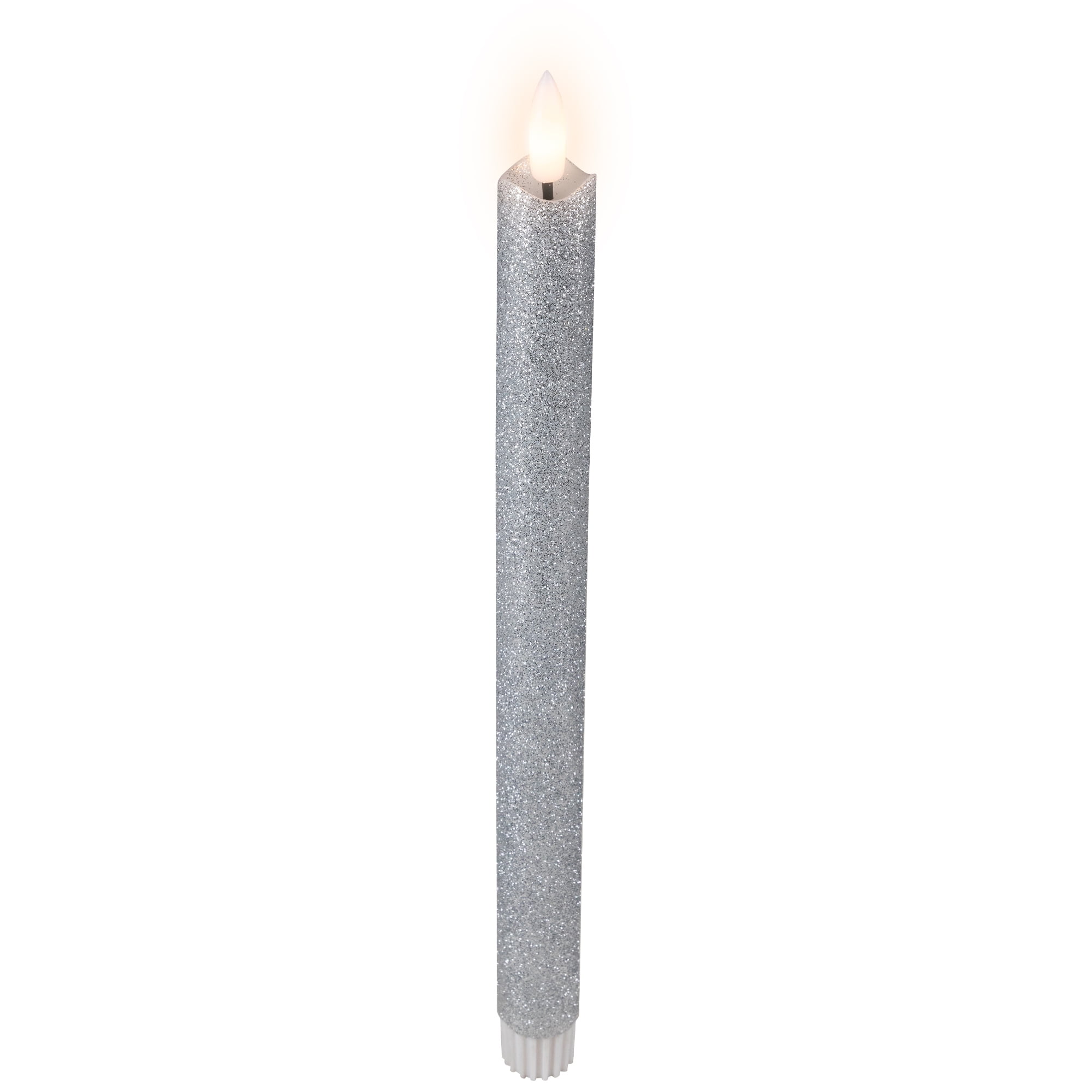 Northlight LED Flameless Flickering Taper Glittered Christmas Candles - 11" - Silver - Set 2