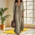 thumbnail image 2 of Dolkfu Yellow Dresses for Women Dressy Casual Cotton Blend Petal V-Neck 3/4 Sleeve Maxi Peasant Dresses Solid Relaxed Fit Retro Vintage Khaki,L, 2 of 2
