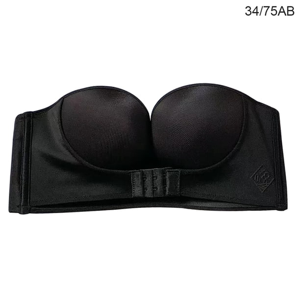 Sujetador sin tirantes, invisible, antideslizante, sexy, con hebilla frontal, ropa interior para vestido de novia, fiesta, negro, 34 / 75AB Eigraketly AP001296-06
