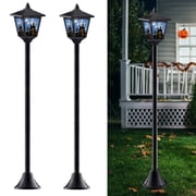 2-Pack Haunted House Solar Post Lights - Spooky Halloween Decoration with Eerie Glow, 40" Rust-Proof Stake, Auto On/Off for Outdoor Yard