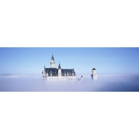 Castle covered with fog Neuschwanstein Castle Bavaria Germany Canvas Art - Panoramic Images (18 x