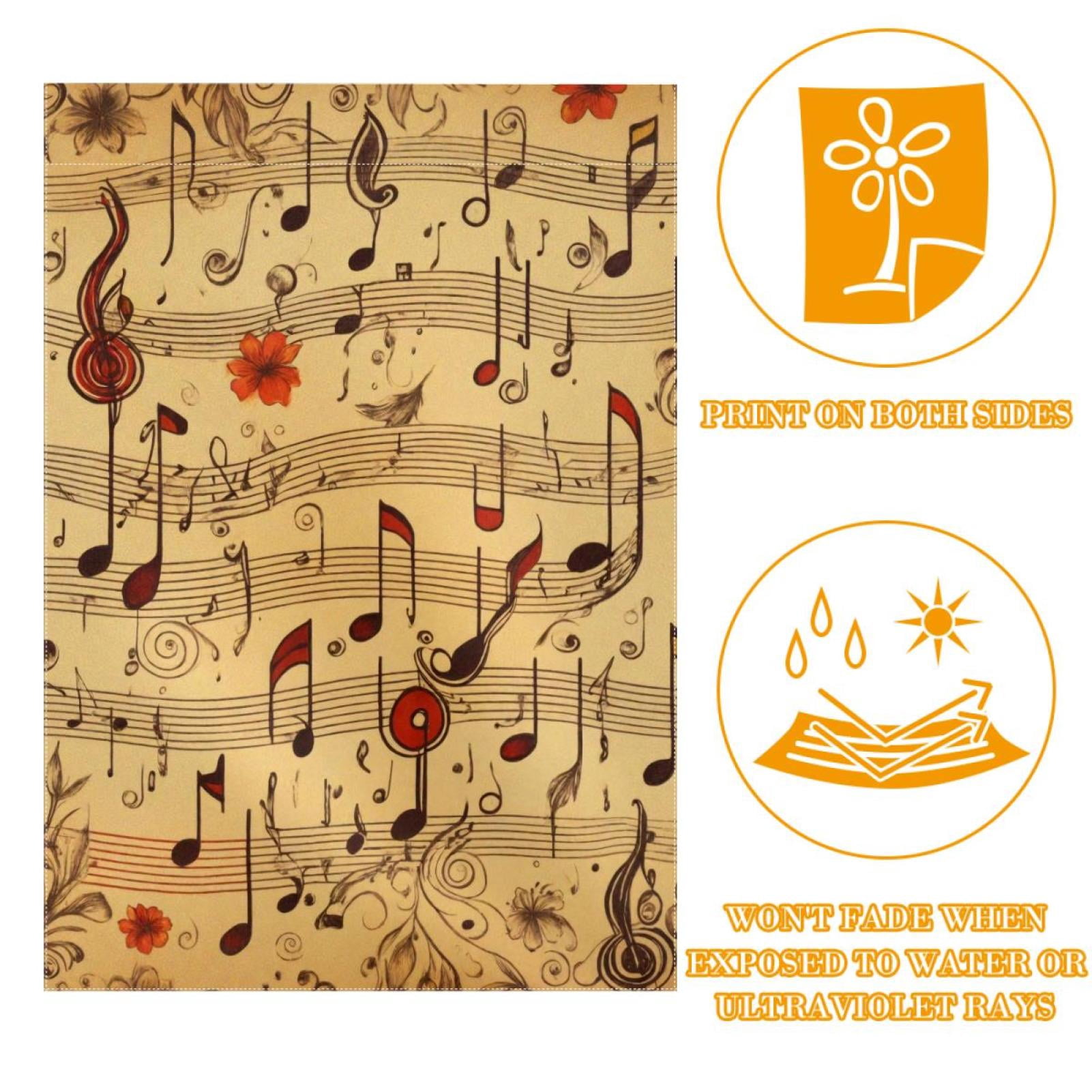 Music Notes Retro Pattern Double Sided Garden Flag Decorative Weather Resistant Yard Flag, Large DIY Vertical Flag for Farmhouse Patio Lawn, 28x40 Inch
