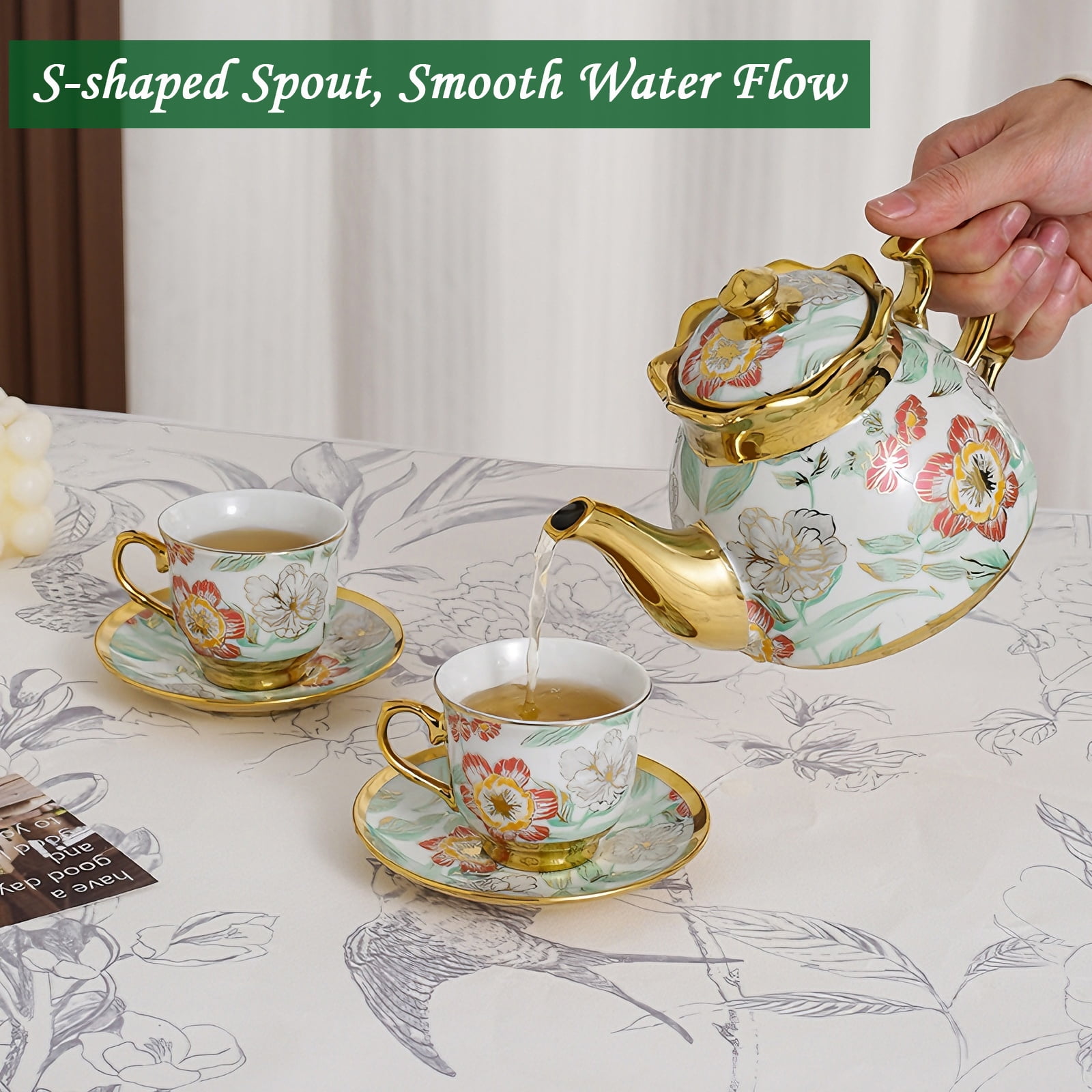 AJONALAA 20 Pcs Tea Set,European Ceramics Tea Cup Set for Adult
