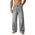 thumbnail image 2 of Fanshiluo Men's Washed Wide Leg Jeans, Mid Rise Loose Fit Vintage Denim Trousers,S,Big and Tall Men, 2 of 8