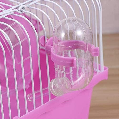 Small Pet Hamster Cage with Running Wheel Water Bottle Food Basin Portable Carrier House Mice Home Habitat for Going Out, Traveling (Pink)