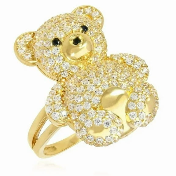 2.50Ct Round Lab Created Diamond Teddy Bear Women's Ring 14K Yellow Gold Plated