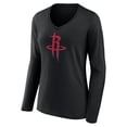 thumbnail image 2 of Women's Black Houston Rockets Primary Logo Long Sleeve V-Neck T-Shirt, 2 of 3