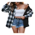 thumbnail image 3 of Veste à Carreaux pour Femmes Manches Longues Col Rabattu Fermeture à Boutons Hauts Décontractés, 3 of 7