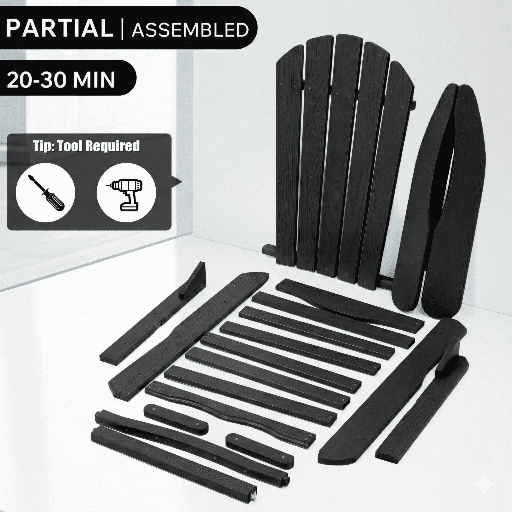 JXXRZ Wooden Folding Adirondack Chairs – Solid Cedar Outdoor Patio Garden Lounge,Black(Set of 2)