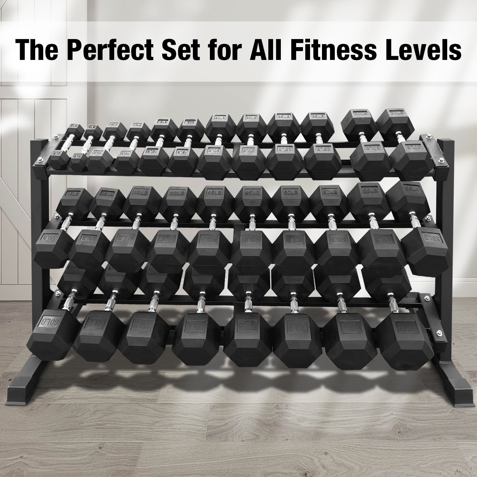 5–75 lbs Dumbbells Weight Set (15 Pairs) with Weight Storage Rack, 1200 lbs Hex Dumbbell Sets, Gyms Weights Dumbbells Sets with Rack, Weight Set for Home Gym, Strength Training