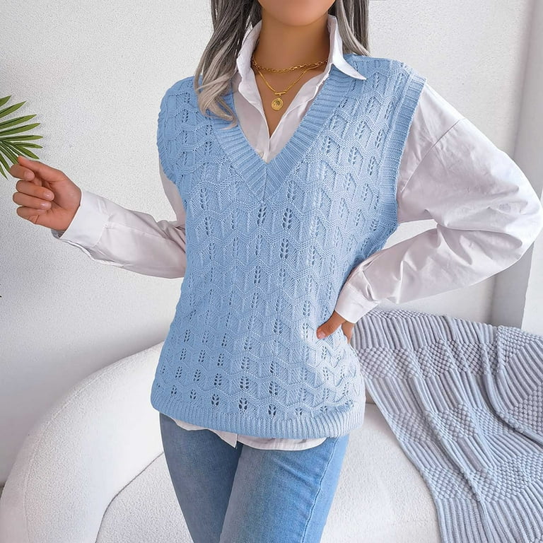 【KOOLOSET】Lace Collar Knit Vest ZQGJB Women's V Neck Sweater Vest Oversized Sleeveless