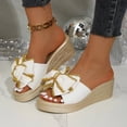 thumbnail image 2 of HomeDM Womens Wedge Platform Sandals Bow Knot Slip on Open Toe Beach Slide Sandals, White Size 7, 2 of 9