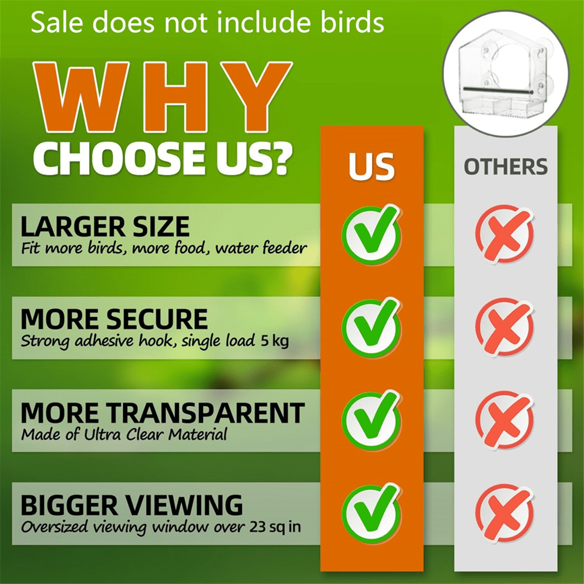 Mangeoire à Oiseaux Pour Fenêtre Avec Crochets Auto-adhésifs Non