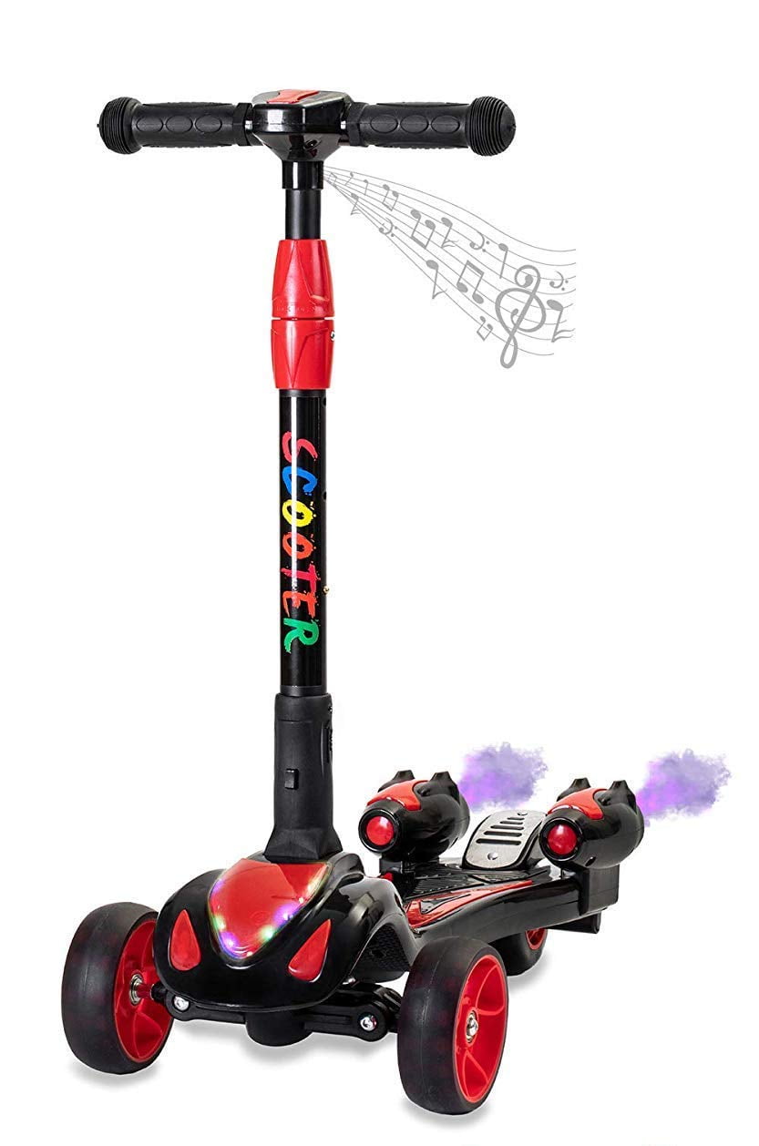 Kids 3 Wheel Push Scooter with Spray Smoke LED Light Music Rechargeable Battery
