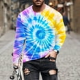 thumbnail image 2 of Txeol Mens Big and Tall Long Sleeve Tops Cotton Basic Tees Fashion Tie Dye Print Shirts Casual Round Neck Pullover Fall Clothes,Hot Pink,M, 2 of 5