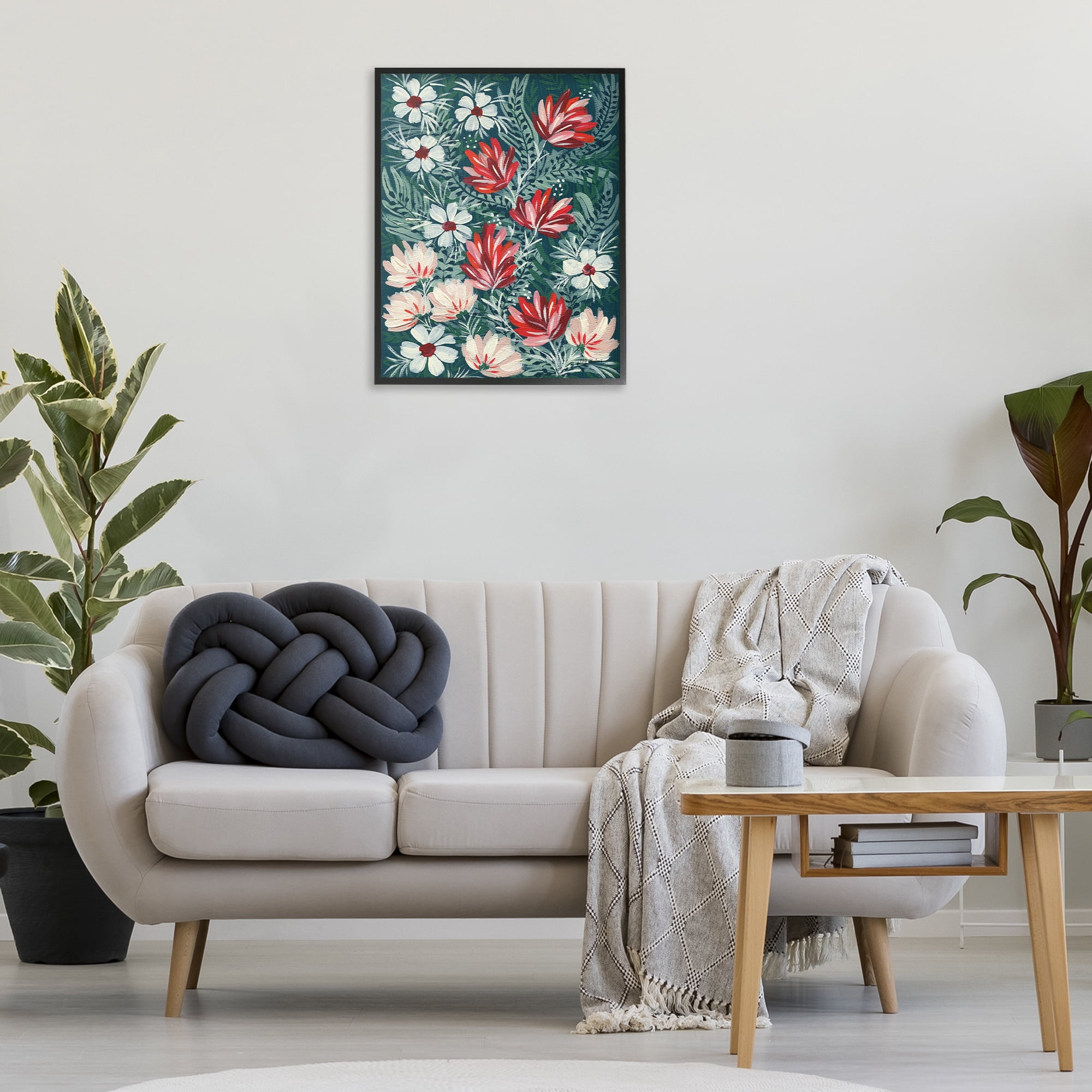 Stupell Industries Folksy Floral Pattern Botanical & Floral Painting Black Framed Art Print Wall Art, 24 x 30