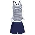 thumbnail image 4 of DHFJKG Tankini Swimsuit For Women Tummy Control Two Piece Bathing Suit Drawstring Swimwear Striped Tank Top With Shorts Vacation Beachwear, 4 of 5