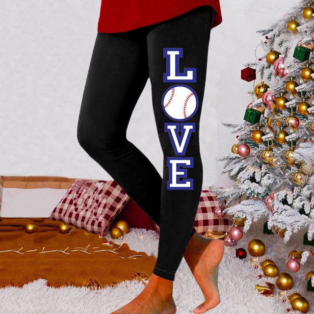 MKLEKYY Leggings para mujer, moda informal para mujer, otoño/invierno, letras de béisbol, pantalones de yoga estampados en 3D, leggings