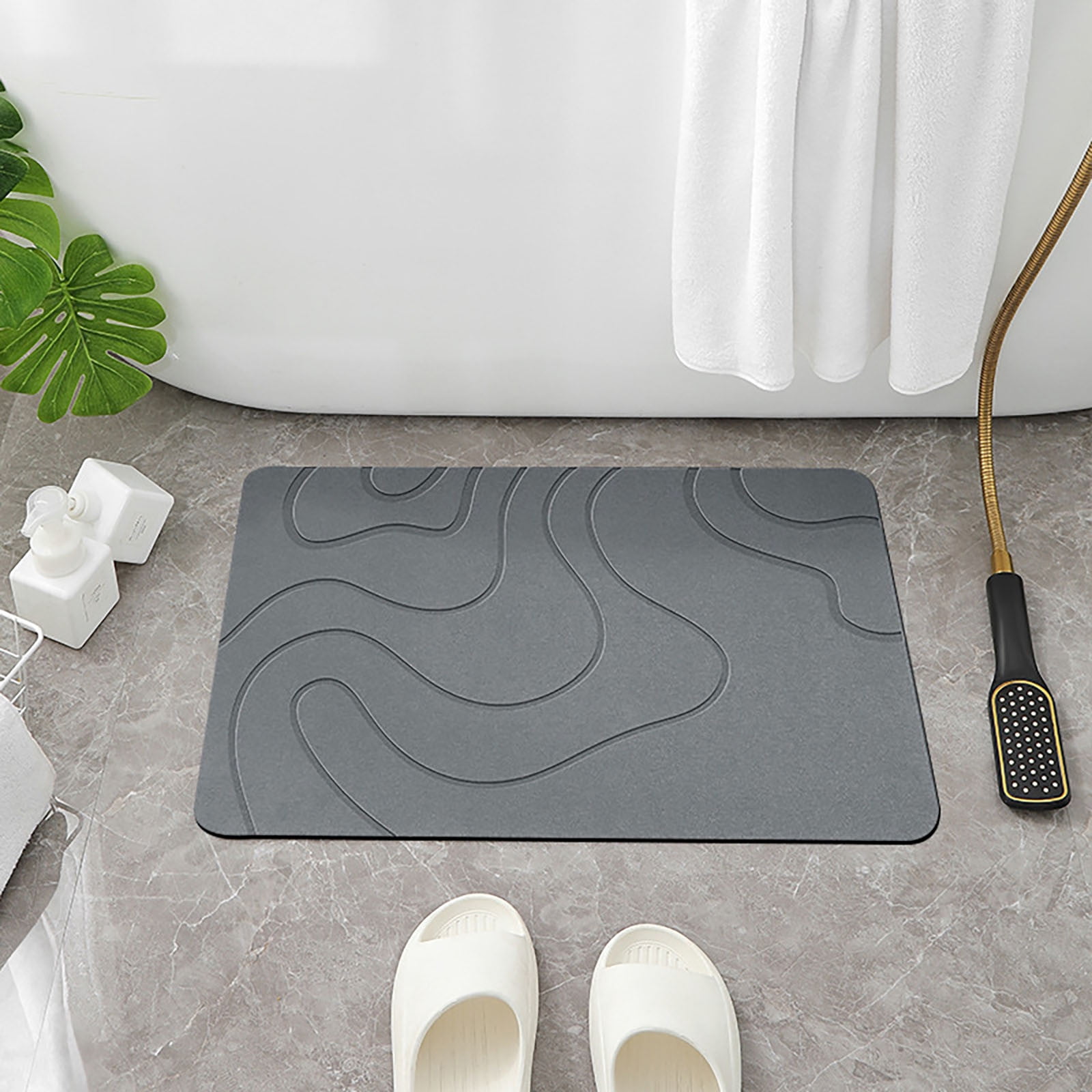Diatomite Bath Mat - Super Absorbent Stone Shower Mat, Non- Quick Dry Bathroom Floor Mat - Eco-Friendly Diatomaceous Earth Design