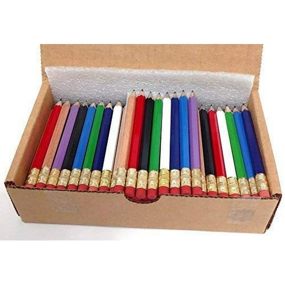 Express Pencils Half Pencils, Box of 144 with Eraser, #2 Lead, Multicolor, 144 Count Pack