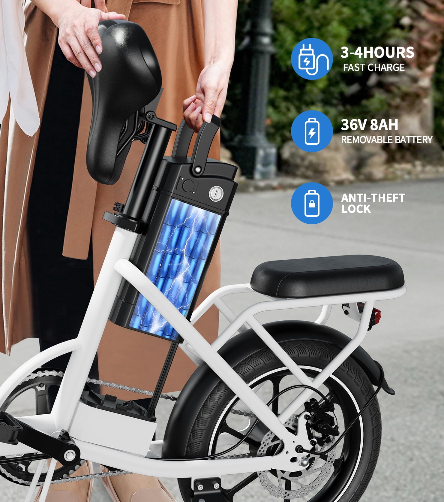 WINDHORSE Foldable Electric Bike for Adults, Peak 630W High Speed Motor 20mph, Dual Suspension, Removable Battery 35Mile Range, 16" E-Bike with Dual Seat UL2849