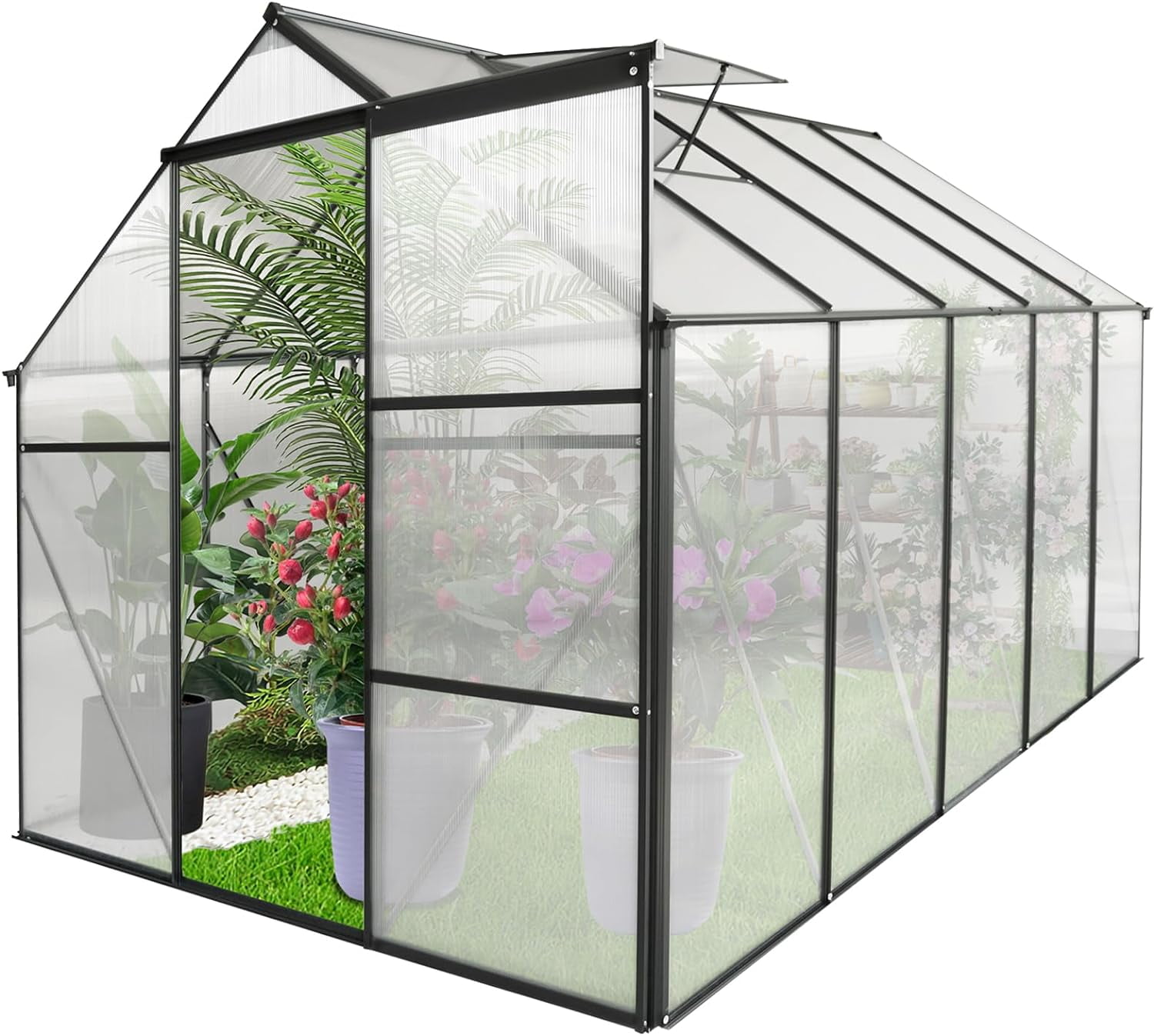 6x10 FT Polycarbonate Greenhouse Raised Base and Anchor Aluminum Heavy Duty Walk-in Greenhouses for Outdoor Backyard in All Season
