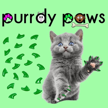 6 Month Supply - Purrdy Paws Green Soft Nail Caps for Medium Cats Claws - Extra Adhesives