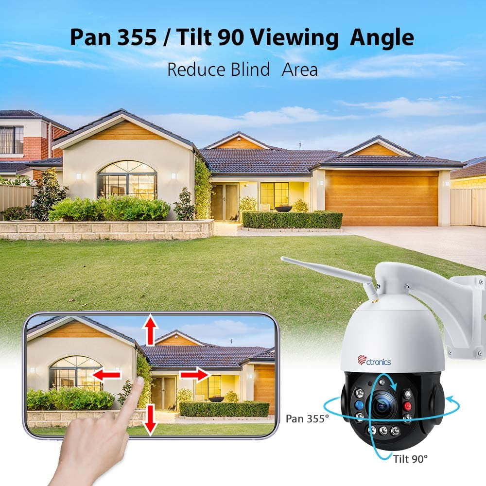 【5MP 30X Optical Zoom】 Security Camera Outdoor, Ctronics PTZ Home Security  Camera WiFi 492ft Night Vision with IR Laser Light Human Detection & Auto 
