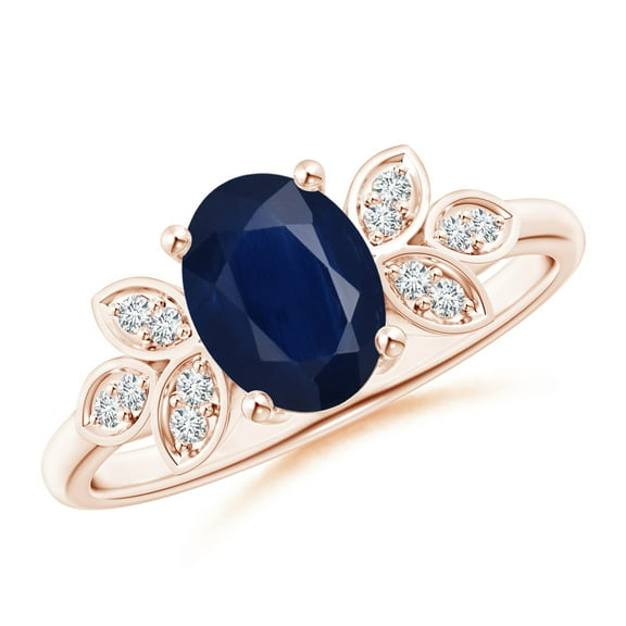 ANGARA Natural 1.55 ct Blue Sapphire Ring with Diamond Accents in 14K Rose Gold for Women (Size-8x6mm) | September Birthstone, Anniversary, Jewelry Gift for Women | Natural Sapphire Ring